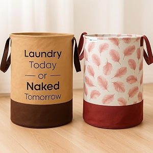 laundry bag 45 l durable and collapsible laundry storage bag with handles clothes amp toys storage foldable laundry bag for dirty clothes pack of 2 pc 1 beige amp 1 leaf design maroon