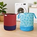 Laundry Bag 45 L Durable and Collapsible Laundry storage Bag with Handles Clothes &amp; Toys Storage Foldable Laundry Bag for Dirty Clothes Combo Pack of 2 Pc (1 Maroon &amp; 1 Leaf Design Blue)