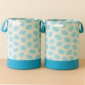 leaf design laundry bag 45 l durable and collapsible laundry storage bag with side handles clothes amp toys storage foldable laundry basket for dirty clothes pack of 2 pc blue