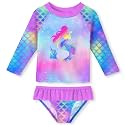 UNIFACO Girls Swimsuit Two Piece Long Sleeve UPF 50+ Bathing Suit, 2-8T