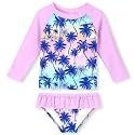 UNIFACO Girls Swimsuit Two Piece Long Sleeve UPF 50+ Bathing Suit, 2-8T