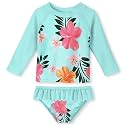 UNIFACO Girls Swimsuit Two Piece Long Sleeve UPF 50+ Bathing Suit, 2-8T