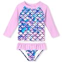 UNIFACO Girls Swimsuit Two Piece Long Sleeve UPF 50+ Bathing Suit, 2-8T