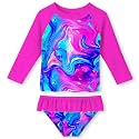 UNIFACO Girls Swimsuit Two Piece Long Sleeve UPF 50+ Bathing Suit, 2-8T