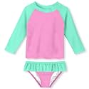 UNIFACO Girls Swimsuit Two Piece Long Sleeve UPF 50+ Bathing Suit, 2-8T