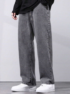 UNIFAV FASHIONS Wide Leg Men Grey Jeans