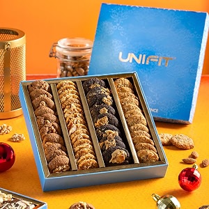 unifit assorted nutri cookies gift pack  premium healthy cookies  no maida no preservatives  high fiber amp protein  gluten-free 4 gourmet flavors  400g 100g x 4
