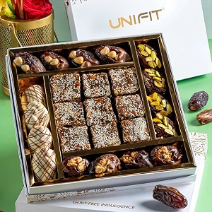 unifit divine dates luxe box  premium gourmet dates gift box  assorted stuffed dates  healthy amp delicious dry fruit gift  perfect for festivals amp special occasions  900g