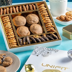 unifit nutri cookies luxe box  assorted premium healthy cookies  no maida gluten-free eggless  high protein amp fiber  650g