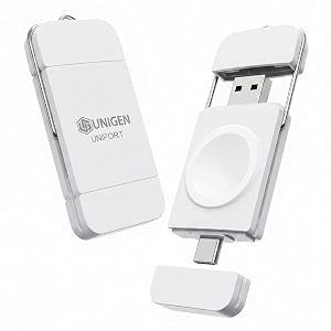 unigen uniport magnetic portable watch charger  usb-c amp usb-a otg support  compatible with apple watch series 9 to 1 amp se  white