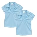 unik Girl's Uniform V-Neck Collar Shirt Short Sleeve Great for School Burgundy Navy White Sky Blue Green Purple Yellow Red