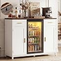 Unikito Coffee Bar Cabinet with Mini Fridge Space &amp; Power Outlet, White