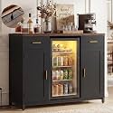 Unikito Coffee Bar Cabinet with Mini Fridge Space & Power Outlet, Black