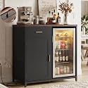 Unikito Coffee Bar Cabinet with Mini Fridge Space &amp; Power Outlet, Black