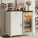 Unikito Coffee Bar Cabinet with Mini Fridge Space &amp; Power Outlet, White