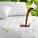 UNILIBRA Full Mattress Pad Waterproof Rayon Made from Bamboo, Fitted Deep Pocket Mattress Cover fits 6''-19'', Breathable Quilted Mattress Protector, White