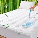 Unilibra Full Size Waterproof Mattress Pad Rayon Made from Bamboo, Quilted Breathable Mattress Protector, 6''-19'' Deep Pocket Fitted Mattress Cover White