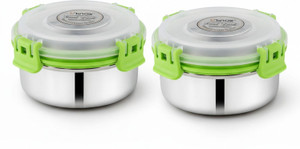 uninox stainless steel lock n lock green color containers 425ml set of 2 containers stainless steel office lunch box