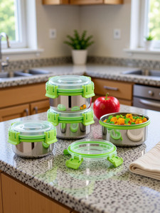 uninox stainless steel lock n lock green color containers 425ml set of 4 containers stainless steel office lunch box