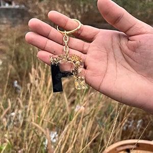 black and gold foil design resin alphabet initial letter keychain key ring for men women girls purse handbags  black  h2-l0ur-b8l7_new