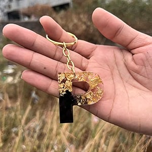 black and gold foil design resin alphabet initial letter keychain key ring for men women girls purse handbags  black  h2-l0ur-b8l7_new