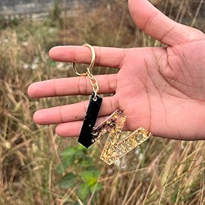 black and gold foil design resin alphabet initial letter keychain key ring for men women girls purse handbags  black  h2-l0ur-b8l7_new