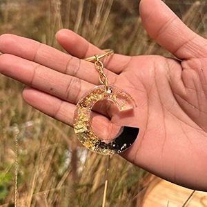 black and gold foil design resin alphabet initial letter keychain key ring for men women girls purse handbags  black  h2-l0ur-b8l7_new