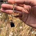 Black and Gold Foil Design Resin Alphabet Initial Letter Keychain Key Ring for Men Women Girls Purse Handbags | Black | H2-L0UR-B8L7_New