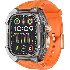 transparent mod kit rugged case with silicone band compatible with ultra 49mm series 9 8 7 44mm 45mm 46mm bands crystal clear military protective cover bumper tactical