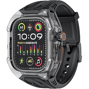 transparent mod kit rugged case with silicone band compatible with ultra 49mm series 9 8 7 44mm 45mm 46mm bands crystal clear military protective cover bumper tactical