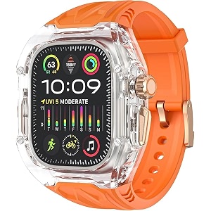 transparent mod kit rugged case with silicone band compatible with ultra 49mm series 9 8 7 44mm 45mm 46mm bands crystal clear military protective cover bumper tactical