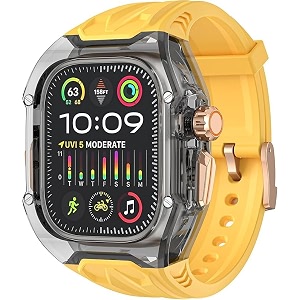 transparent mod kit rugged case with silicone band compatible with ultra 49mm series 9 8 7 44mm 45mm 46mm bands crystal clear military protective cover bumper tactical