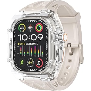 transparent mod kit rugged case with silicone band compatible with ultra 49mm series 9 8 7 44mm 45mm 46mm bands crystal clear military protective cover bumper tactical