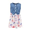 Unique Baby Girls Sleeveless Denim Dress with Knot Tie and Fun Print for Toddler and Big Kids