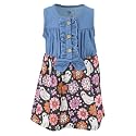 Unique Baby Girls Sleeveless Denim Dress with Knot Tie and Fun Print for Toddler and Big Kids