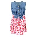 Unique Baby Girls Sleeveless Denim Dress with Knot Tie and Fun Print for Toddler and Big Kids
