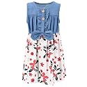 Unique Baby Girls Sleeveless Denim Dress with Knot Tie and Fun Print for Toddler and Big Kids
