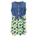 Unique Baby Girls Sleeveless Denim Dress with Knot Tie and Fun Print for Toddler and Big Kids
