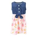 Unique Baby Girls Sleeveless Denim Dress with Knot Tie and Fun Print for Toddler and Big Kids