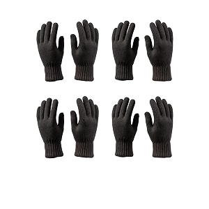 unique gold leafing studio ugls woolen winter gloves 4pcs for men amp women black  warm thermal winter  soft stretchable  windproof for cold weather ideal for daily use travel amp bike riding