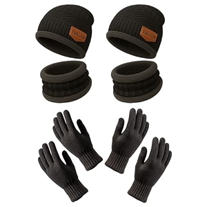 unique gold leafing studio ugls wool winter cap set  warm knit beanie hat neck warmer  windproof soft amp insulated woolen set for outdoor bike riding amp casual wear black