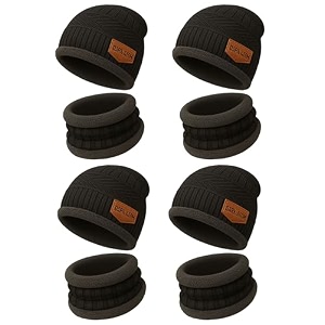 unique gold leafing studio ugls wool winter cap set 4pcs for men amp women  warm knit beanie hat neck warmer  thermal wear stylish soft garam topaa breathable casual wear black