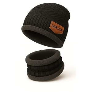 ugls woolen winter cap amp neck warmer set black  warm thermal beanie hat with fleece lining  unisex wool knit head amp neck protection for cold weather biking amp outdoor use