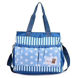 new born baby multipurpose polyester diapermother bag with holder diaper changing multi compartment blue stripes medium