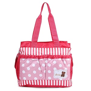 new born baby multipurpose polyester diapermother bag with holder diaper changing multi compartment red stripes medium