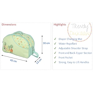 new born baby multipurpose polyester diapermother bag with holder diaper changing multi compartment printed green medium