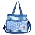 New Born Baby Multipurpose Polyester Diaper/Mother Bag with Holder Diaper Changing Multi Compartment (Blue Stripes, Medium)