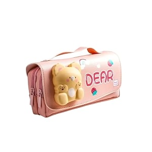 stationery box cute double layer pencil pouch design large capacity pencil case school supplies for kids multi purpose zipper pouch case dear light pink