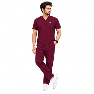 unisex medical scrub suit set v-neck top with pants short sleeve polyester cotton blend 7 pockets regular fit hospital doctor nurse uniform