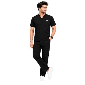 unisex medical scrub suit set v-neck top with pants short sleeve polyester cotton blend 7 pockets regular fit hospital doctor nurse uniform